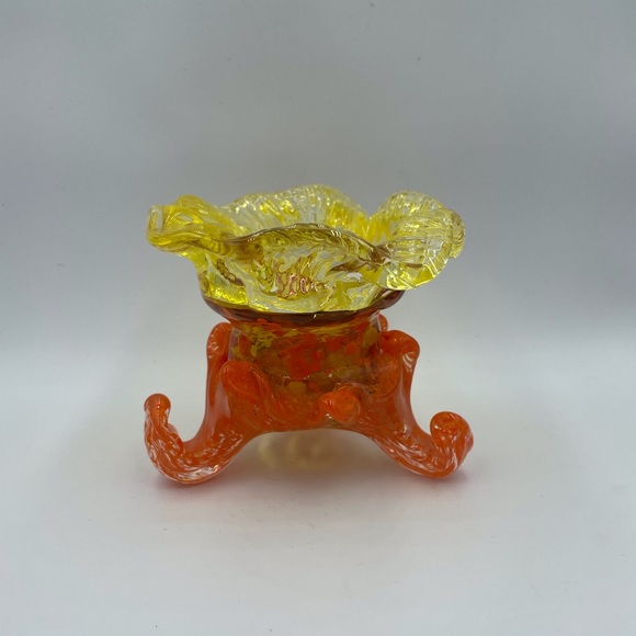 Orange & Yellow Handblown Signed Art Glass Votive candle  holder? - Picture 2 of 11